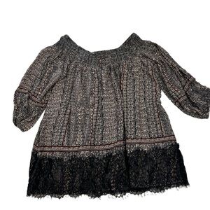 Anthropologie VANESSA VIRGINIA  Augusta Top Boho Off The Shoulder Black Lace